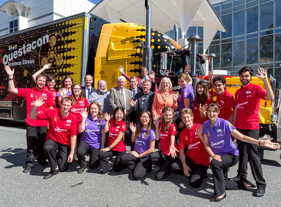 Shell Questacon Science Circus Science Circus presenters in front of a branded truck