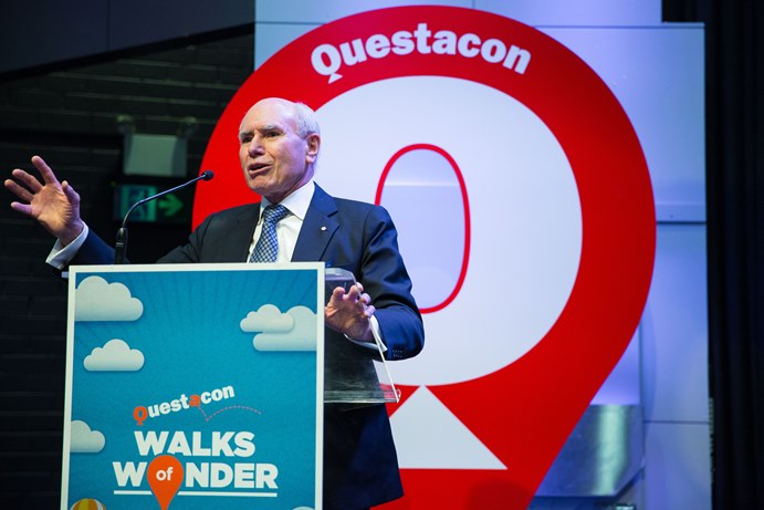 John Howard speaks during the Walks of Wonder launch at Questacon John Howard standing behind lectern