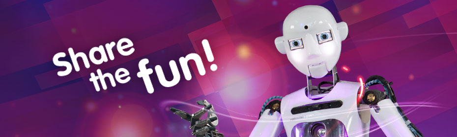 Share the fun! Image of a humanoid robot.
