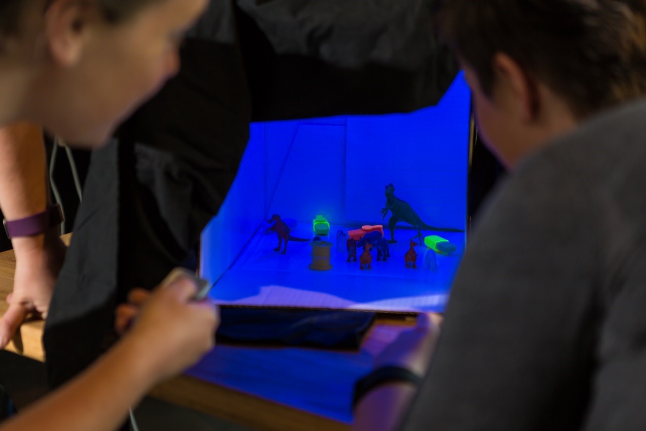 Colour chamber An image of the colour chamber including blue background and coloured items