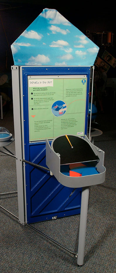 Air is not mainly composed of oxygen. A green, blue and grey exhibit.