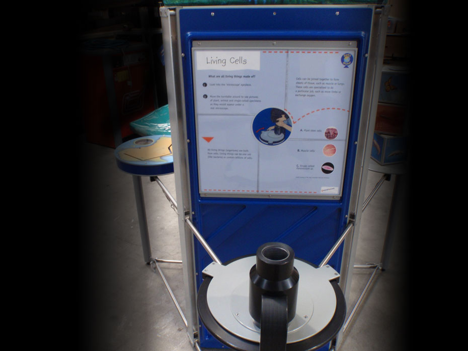 an upright exhibit with information panel