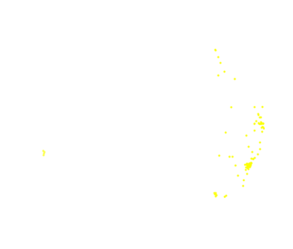 Map of Australia showing distribution of the St Andrew's Cross spider. There is a small concentration of dots in Perth (left lower map), with all the remaining dots on the right hand side of the map along the coastal areas.