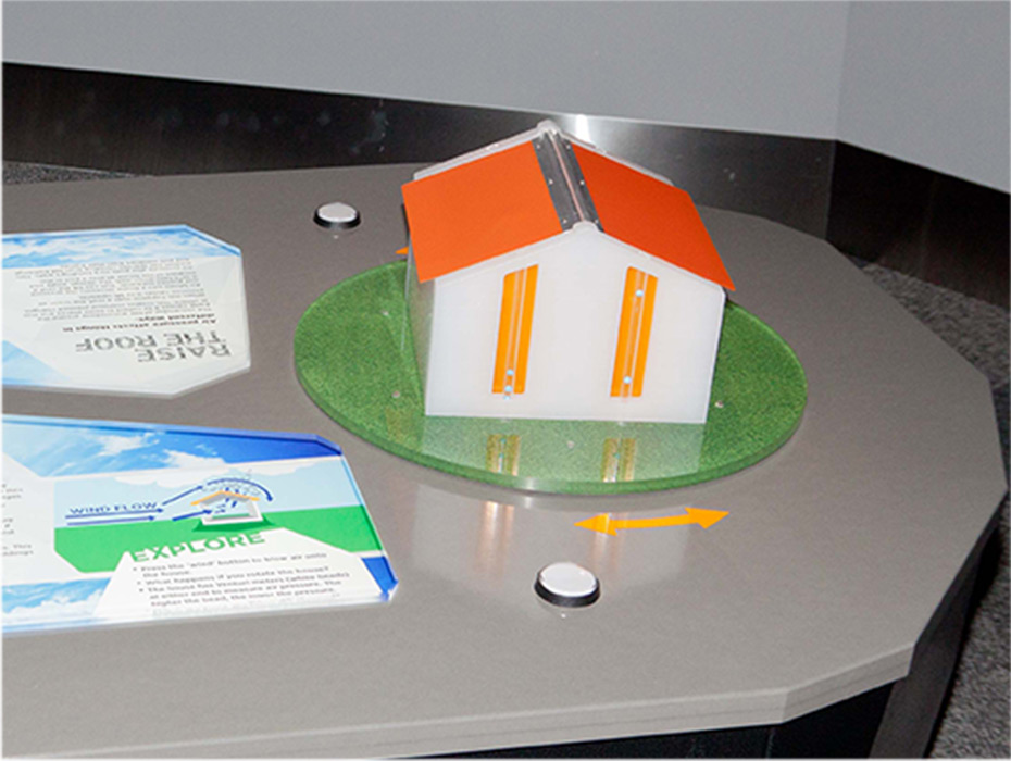 Raise the Roof A model house with a flip lid roof demonstrating how wind flows around a house.
