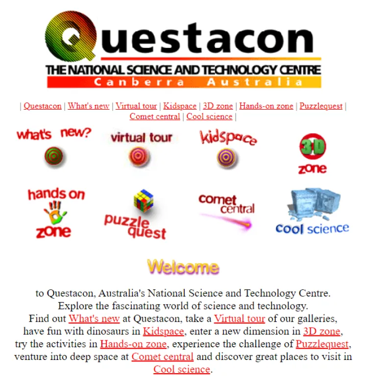A screenshot of Questacon's old website
