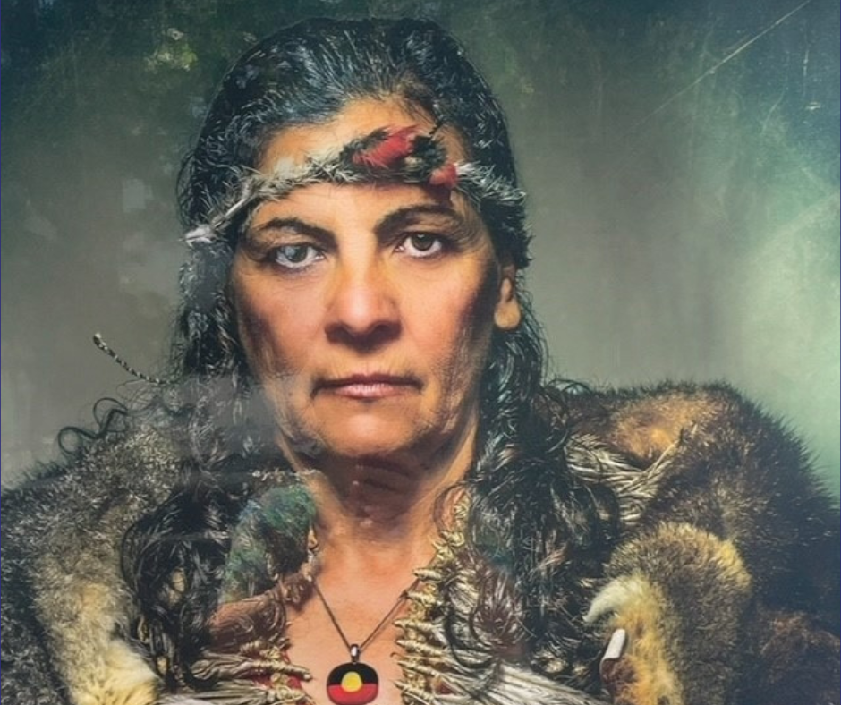 Portrait of Dr Jodi Edwards wearing traditional Kaurareg clothes